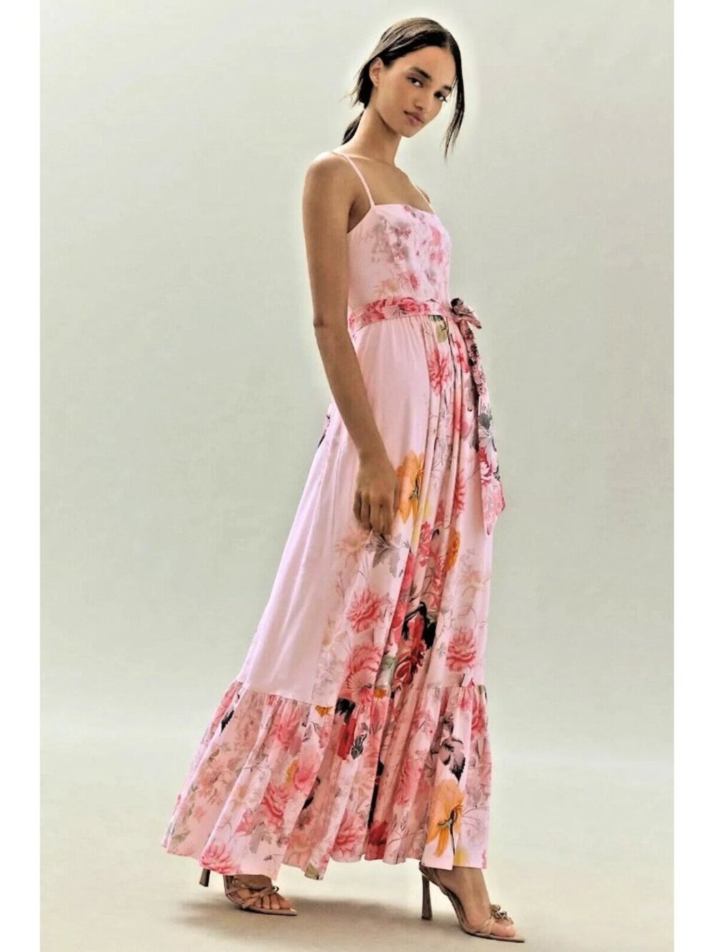 New $298 BHLDN  Aubree Floral Sleeveless Fit & Flare Linen Maxi Dress, Small